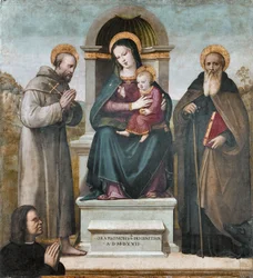 Madonna en el trono con el Niño y santos